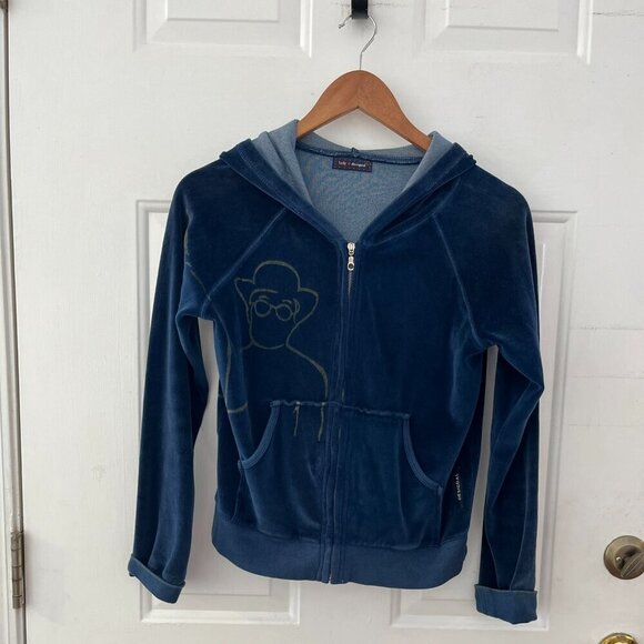 Lady Desigual Woman's Blue Velvet Velour Zip-Up Track Suit Top Hoodie Sz Med - Picture 1 of 7